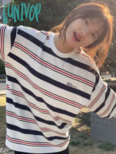 Lunivop Vintage White Striped Sweatshirts Women Harajuku Fashion Streetwear Crew Neck Hoodies
